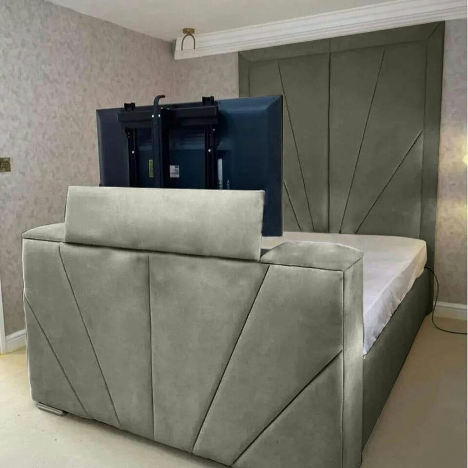 Rosie Plush Grey Super King TV Bed Frame - Grey