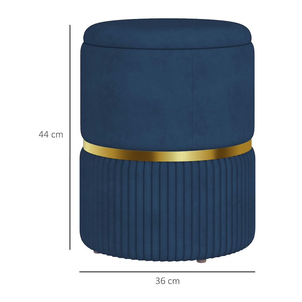 image 1 of HOMCOM Round Pouffe Storage Footstool with Cushioned Top Hidden Space Blue
