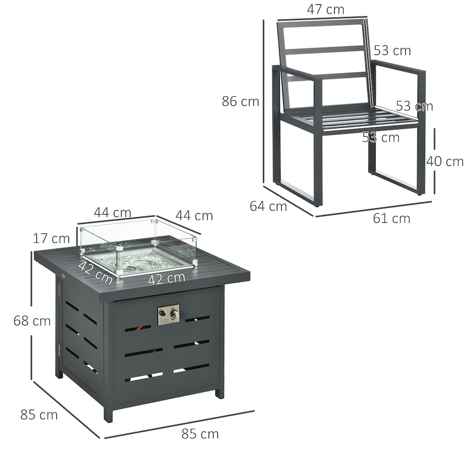 image 1 of Outsunny 4 Seater Garden Furniture Set with Gas Firepit Table, Grey