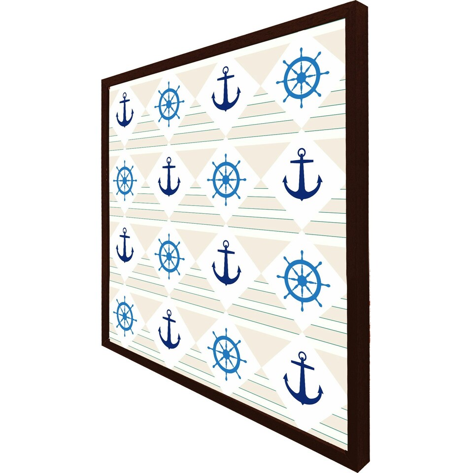 image 1 of Nautical elements on striped background (Picture Frame) Brown | XL