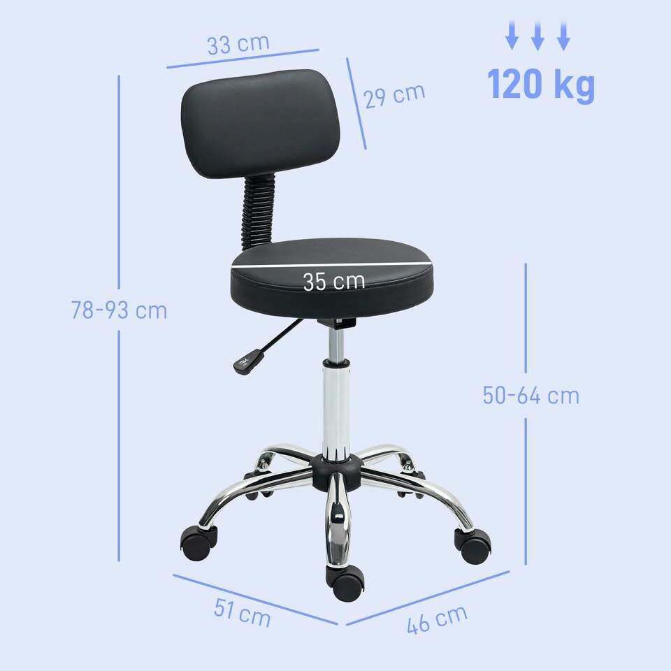 image 1 of HOMCOM Rolling Stool with Backrest, Wheels Pink