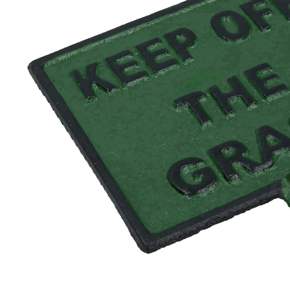 image 1 of Keep off Grass Sign Cast Iron Sign Plaque Spike Stake Garden Park Lawn Yard