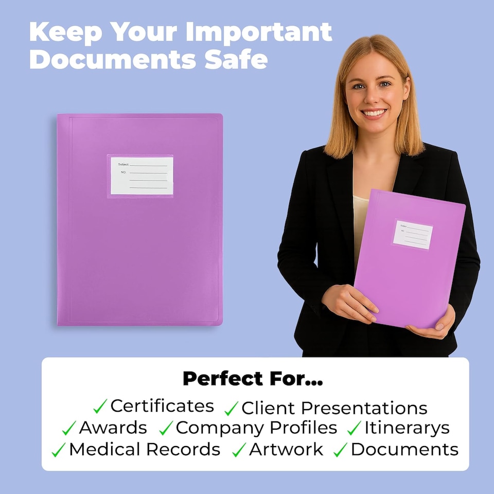 image 1 of ARPAN A4 Display Book Folder for School, Filing, Storage, Interviews, CVS & Presentations, Flexible Cover, A4 Display Folder with 62 Pockets 124 Sides