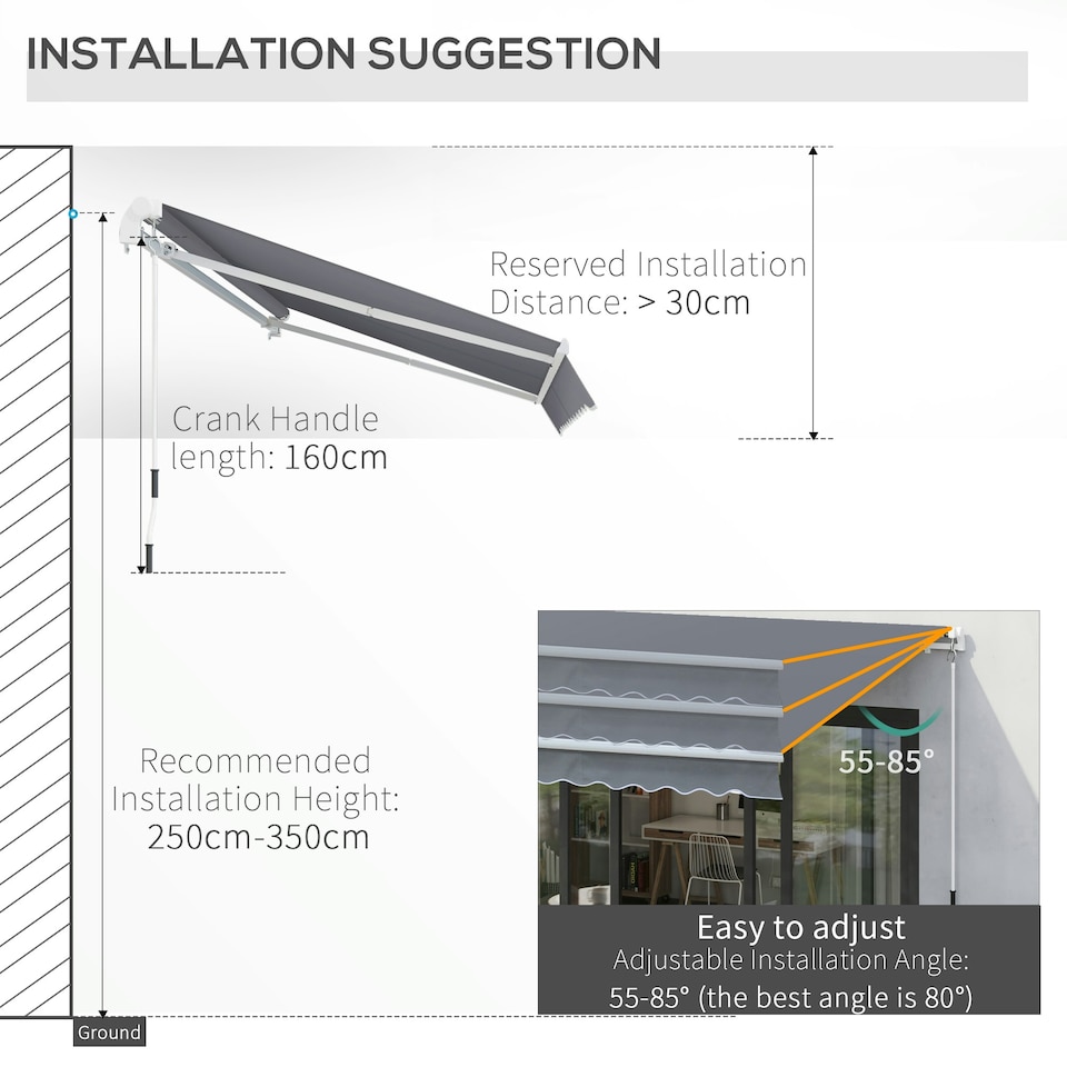 image 1 of Outsunny 2.95 x 2.5m Canopy Sun Shade Shelter with Crank Handle Grey | Dark Grey