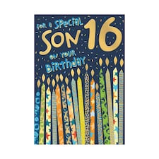 Words 'n' Wishes 16th Birthday Card for Son, Foiled Caption & Patterned & Foiled Candles, Multicoloured, 23.5 x 16.5 cms