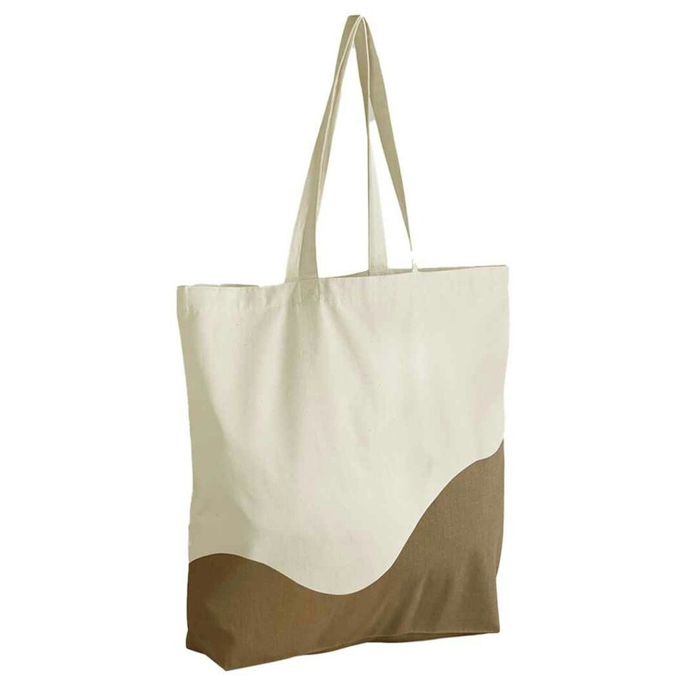 Westford Mill Unisex Adult Wave Organic Cotton Maxi Tote Bag - Natural/Caramel - 44cm x 36cm x 10cm