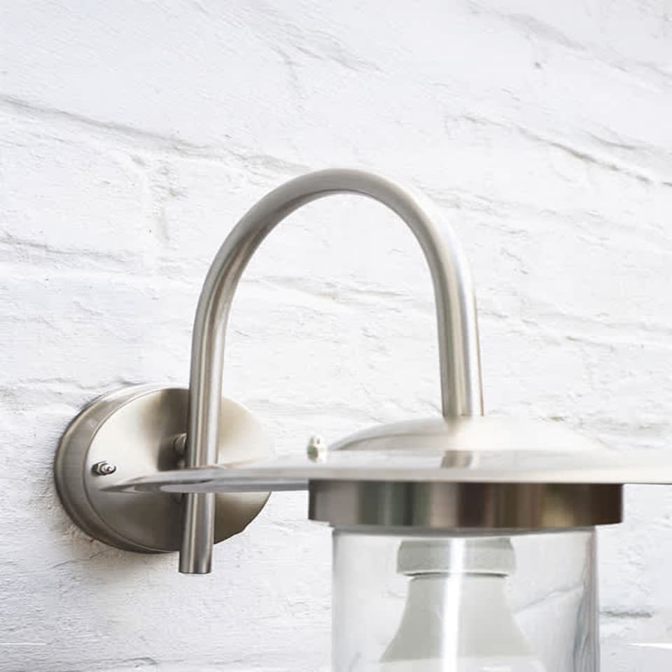 image 1 of ValueLights Lancaster Swan Neck Silver Outdoor Wall Lantern