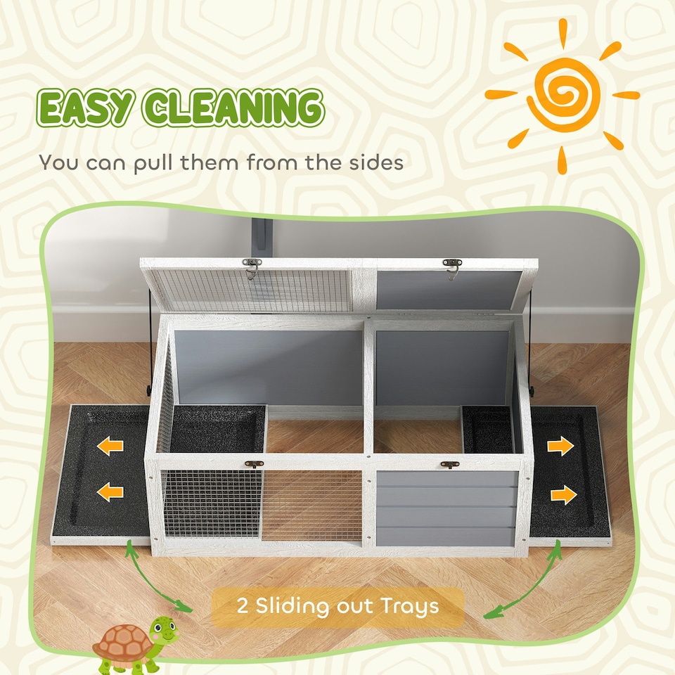 image 1 of PawHut Tortoise Enclosure w/ Run, Lamp Holder, Pull-Out Trays, Hideaway