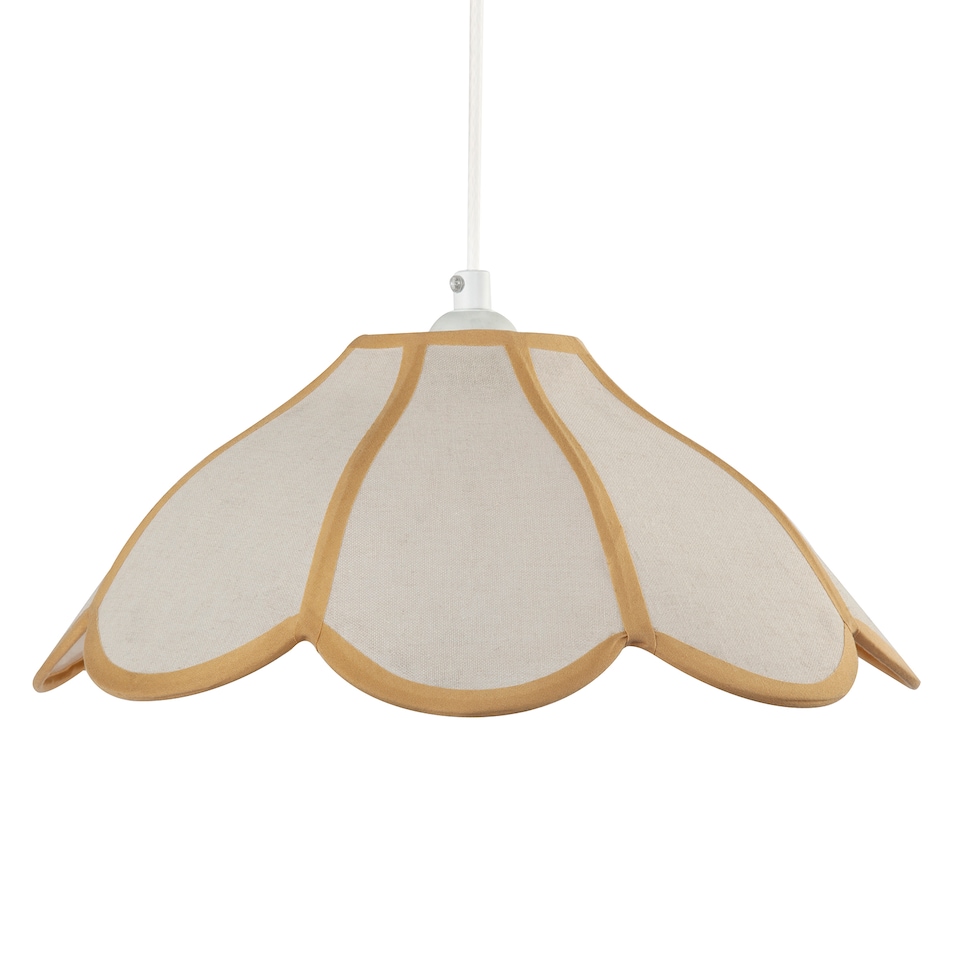 image 1 of Classic Natural Linen Pendant Ceiling Shade with Taupe Cotton Trim