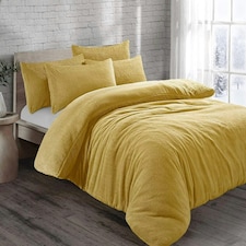 Homes-Linen Teddy Bear Fleece Thermal Warm Cosy Soft Fur Duvet Cover Set With Pillow Cases N/A | Ochre | Super King