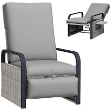 Outsunny Rattan Garden Recliner Chair Sun Lounger w/ Side Tray Grey