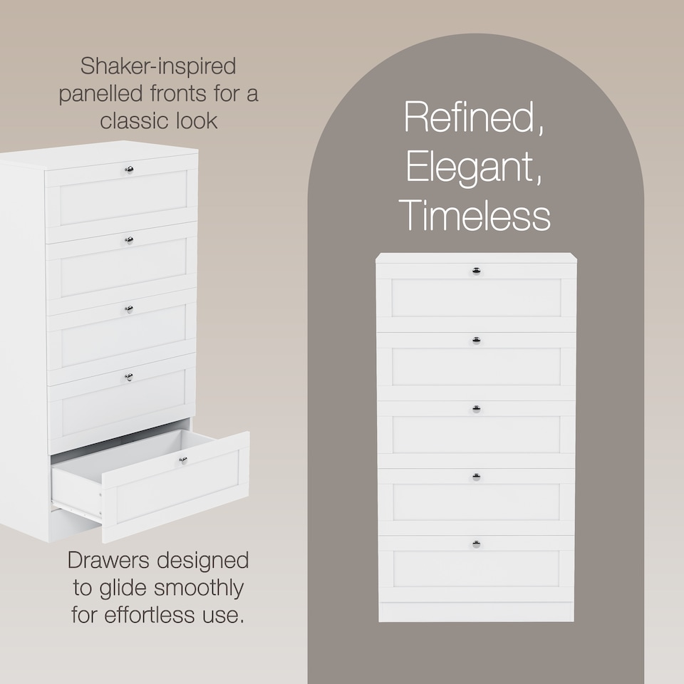 image 1 of Vida Designs Altino White 5 Drawer Chest Storage Unit - H: 121cm x W: 65cm x D: 36cm