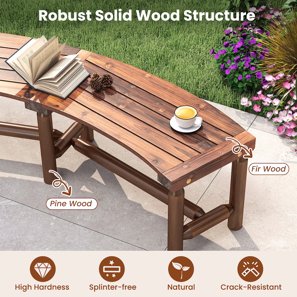 image 1 of COSTWAY Patio Curved Bench Solid Wood Fire Pit Bench for 2-3 People
