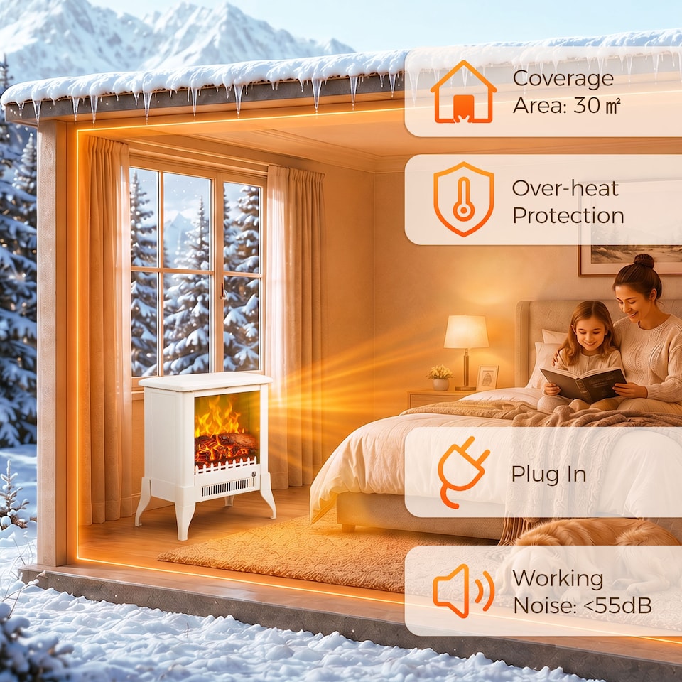 image 1 of HOMCOM Electric Fireplace Stove, Freestanding Fireplace Heater W/ Flame Effect