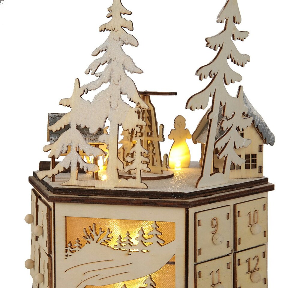 image 1 of Living and Home LED Rotating Countdown Calendar Wooden Music Box for Christmas