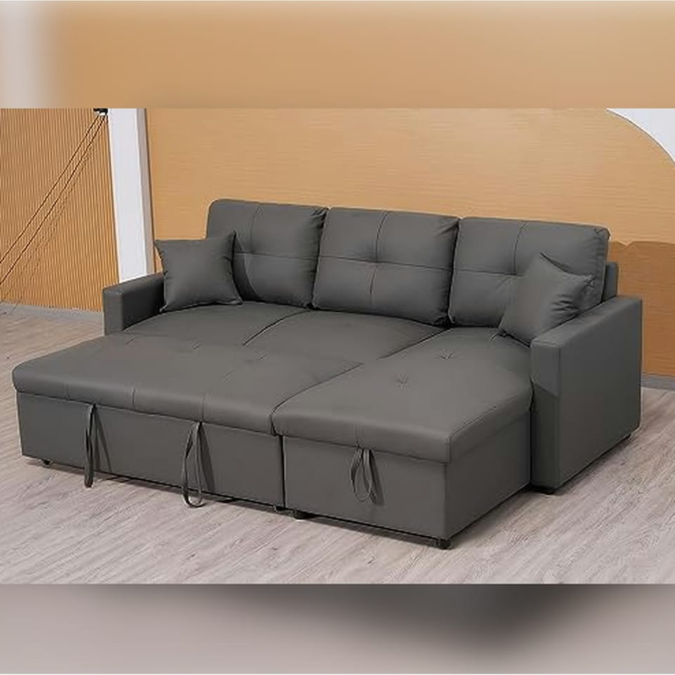 image 1 of Milano 3 Seater L Shape Pullout Sofa Bed with Deep Storage Compartment & Reversible Chaise Grey