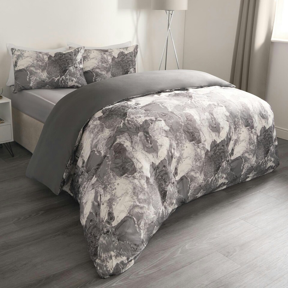 image 1 of OHS Marble Print Duvet Quilt Cover Bedding Set, King - Grey/White