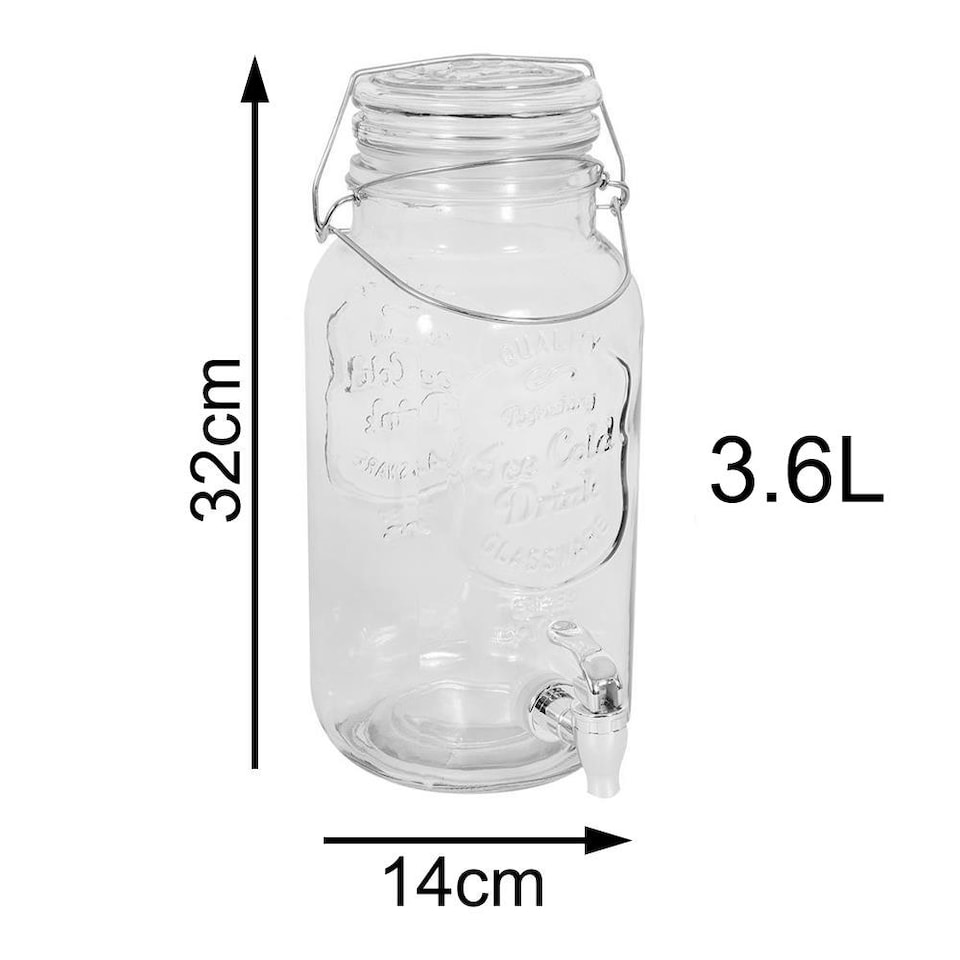 image 1 of 3.6 Litre Glass Drinks Dispenser Summer Garden Party Picnic Cocktail Juice