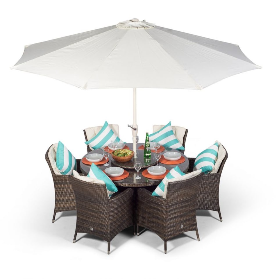 image 1 of Savannah Round 6 Seater Rattan Patio Dining Set | Brown | Brown