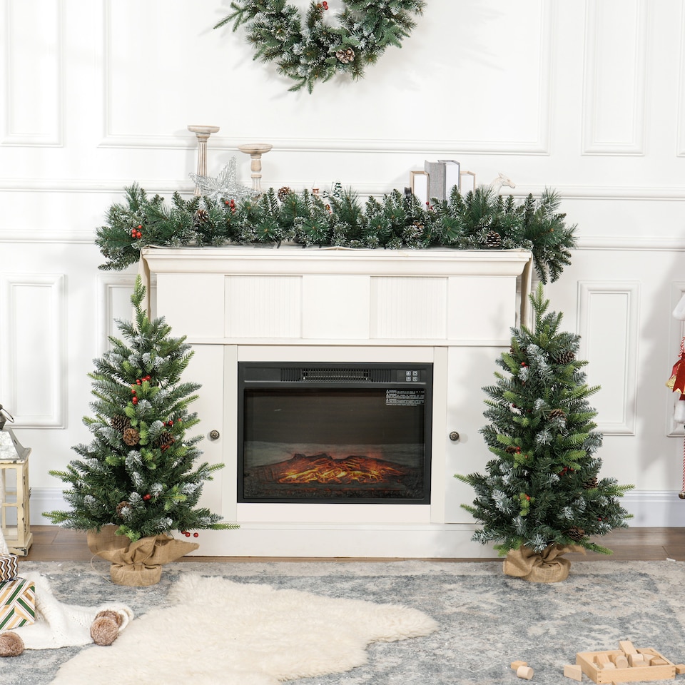 image 1 of HOMCOM 2 Pieces 3' Prelit Artificial Tabletop Christmas Trees, LED Display