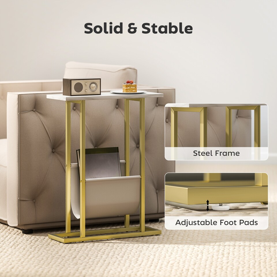 image 1 of HOMCOM Narrow Side Table, End Table with Magazine Holder for Small Spaces | White | White