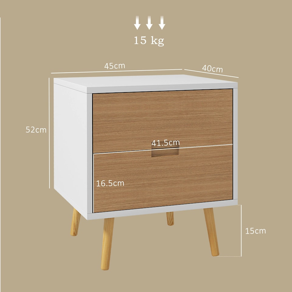 image 1 of HOMCOM Bedside Table with 2 Drawers for Bedroom, Living Room