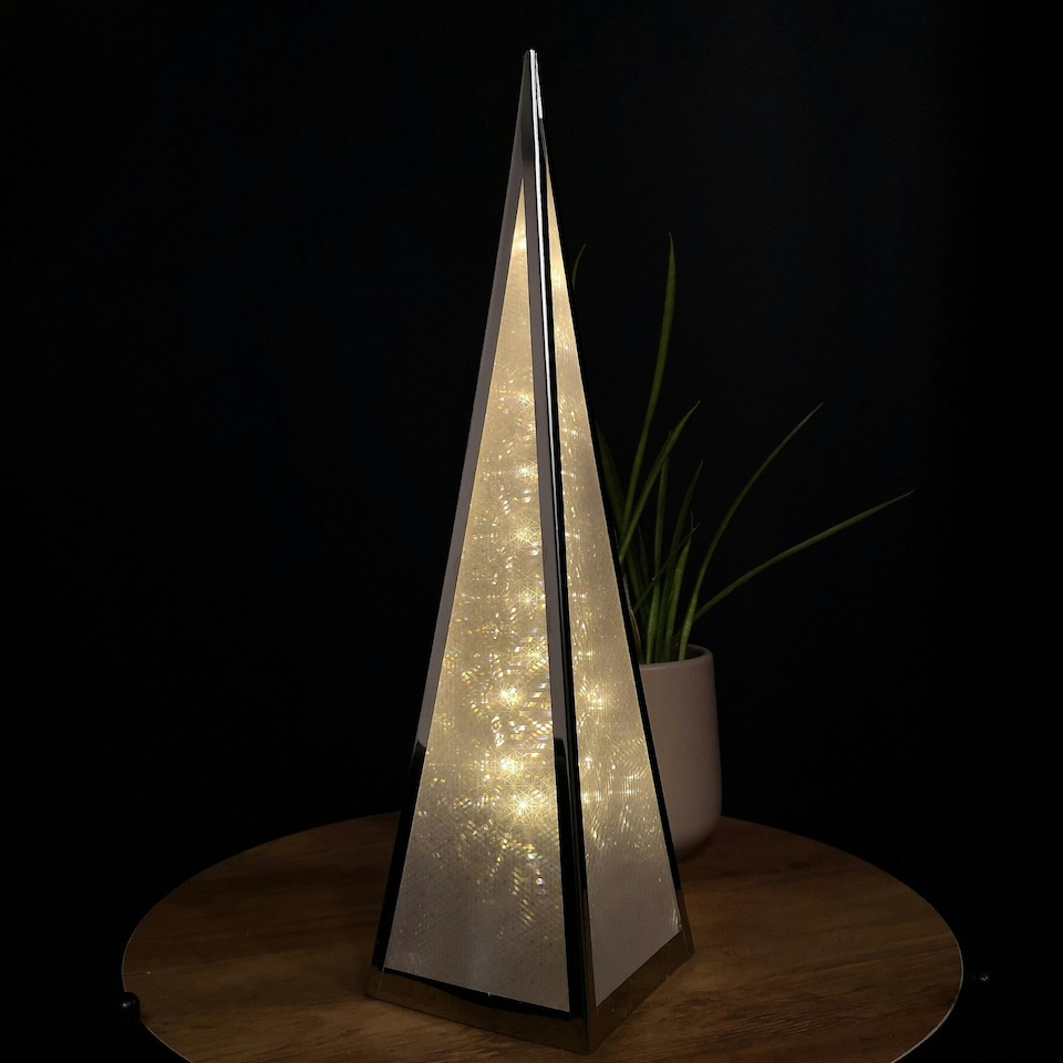 image 1 of 45cm Premier Christmas Holographic Pyramid Silver Frame-16 Warm White Led