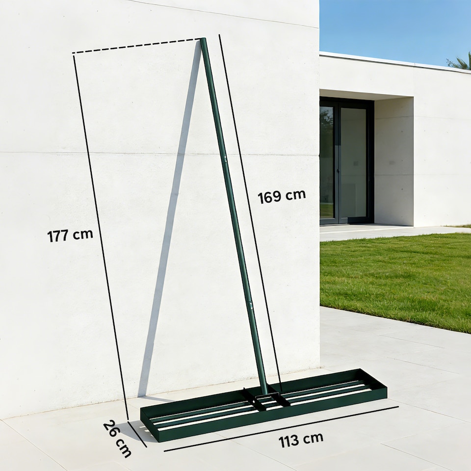 image 1 of Outsunny 113 x 26 cm Lawn Levelling Rake with 169 cm Handle | Green | Green | 113L x 26W x 177H cm