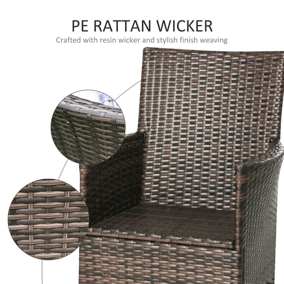 image 1 of Outsunny 2 Pieces Outdoor Rattan Armchair Garden Dining Chair Set Brown