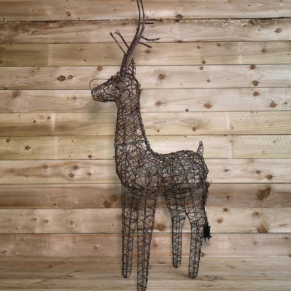 image 1 of 1m (53") Brown Outdoor Standing Wicker Reindeer Decoration With LED Lights