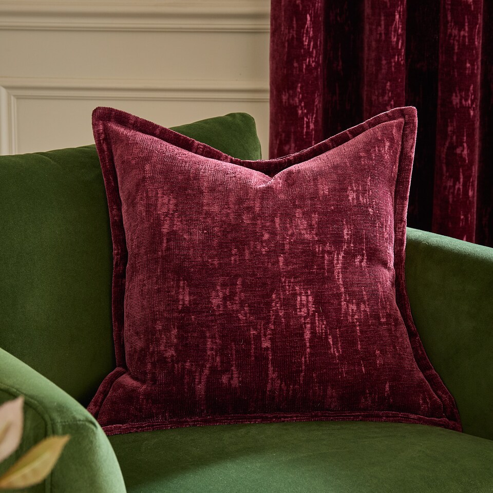 image 1 of Paoletti Aurelio Chenille Jacquard Polyester Filled Cushion, Burgundy