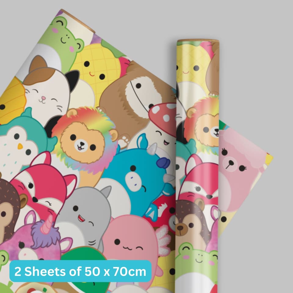 Squishmallows 2 Sheets & 2 Tags Gift Wrap