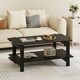 image 7 of COSTWAY 2-Tier Coffee Table Slatted Wood Center Table Black Black