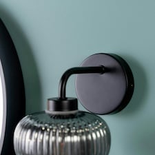 ValueLights Amaia Matte Black IP44 Rated Single Smoked Ribbed Glass Wall Light