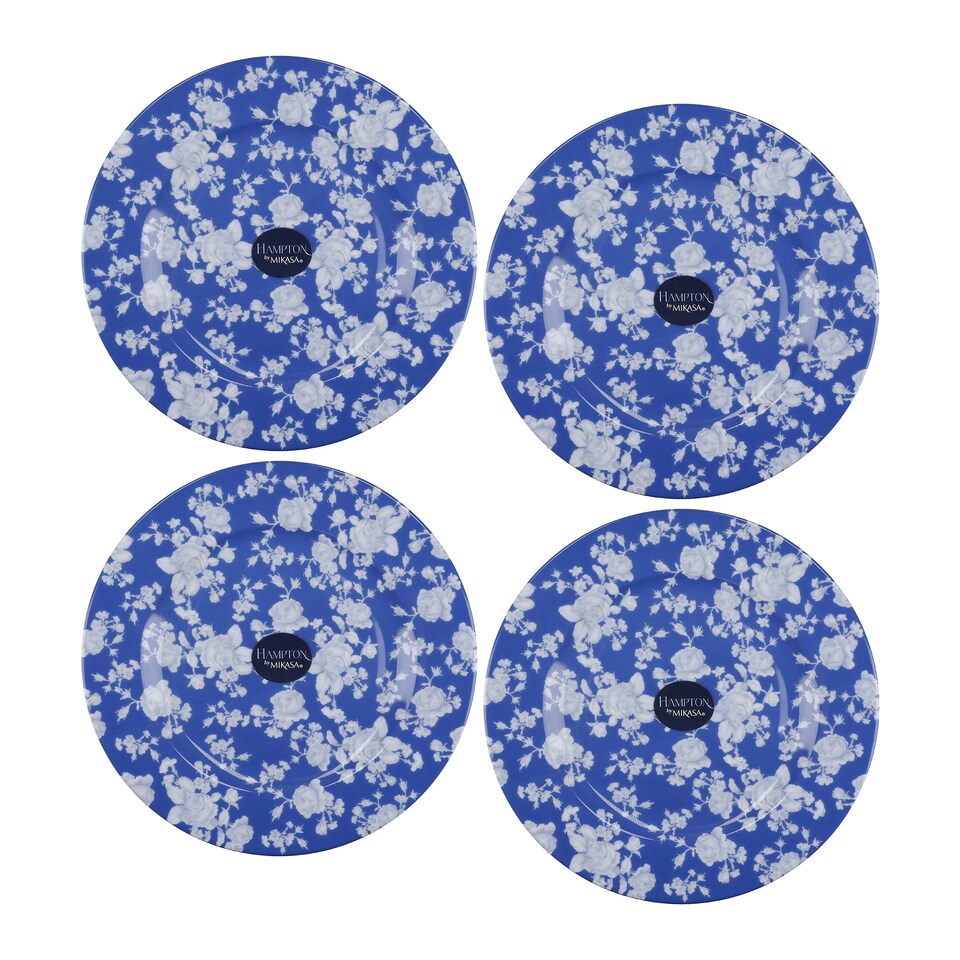 image 1 of Mikasa Hampton Set of 4 Blue and White Floral Porcelain Side Plates