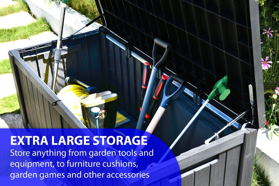 image 1 of Centurion Supports TUNGSTEN 450 Litre 119 Gallon Waterproof Extra Large Lockable Easy-Open Garden Storage Box Outdoor Organiser in Black | Black | 1