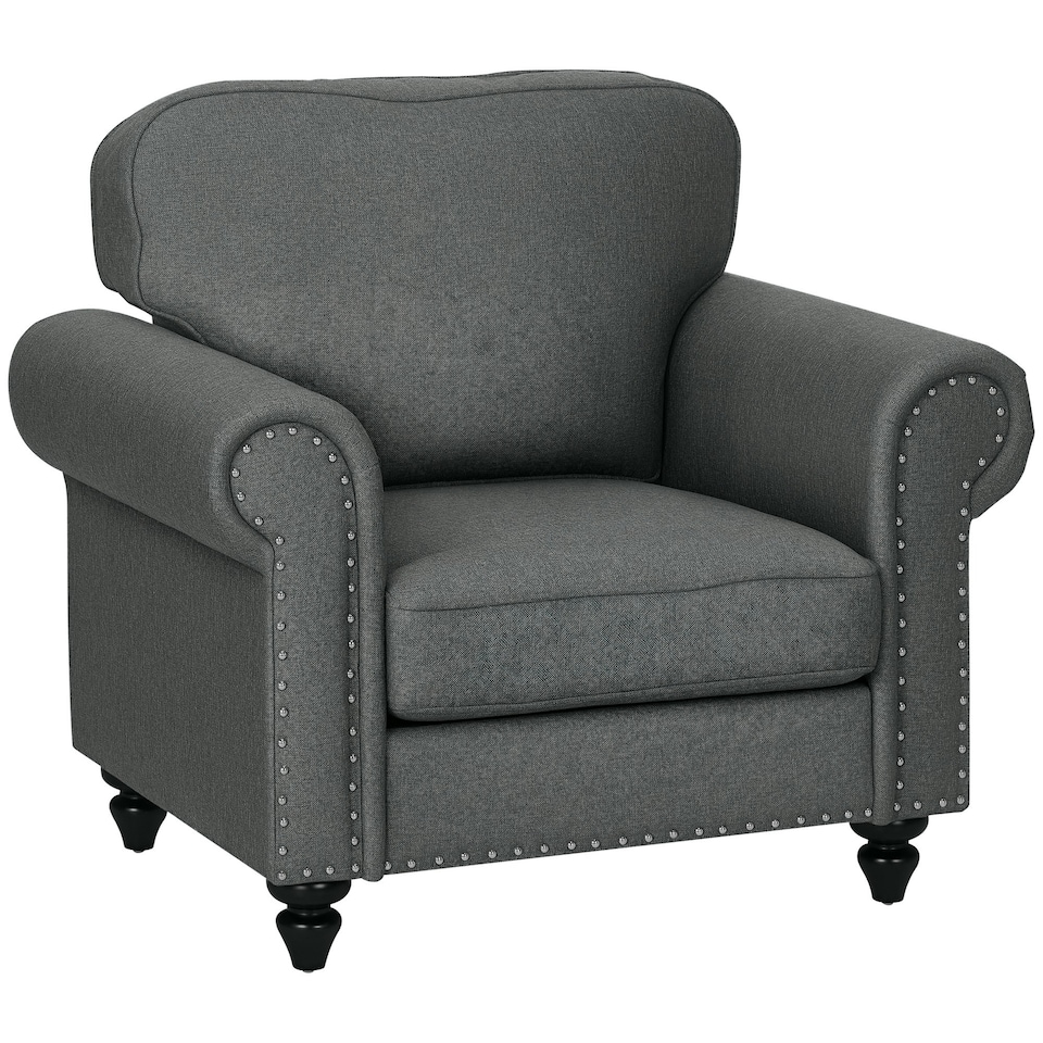 image 1 of HOMCOM Mid-Century Armchair Upholstered Accent Chair w/ Wood Frame, Grey