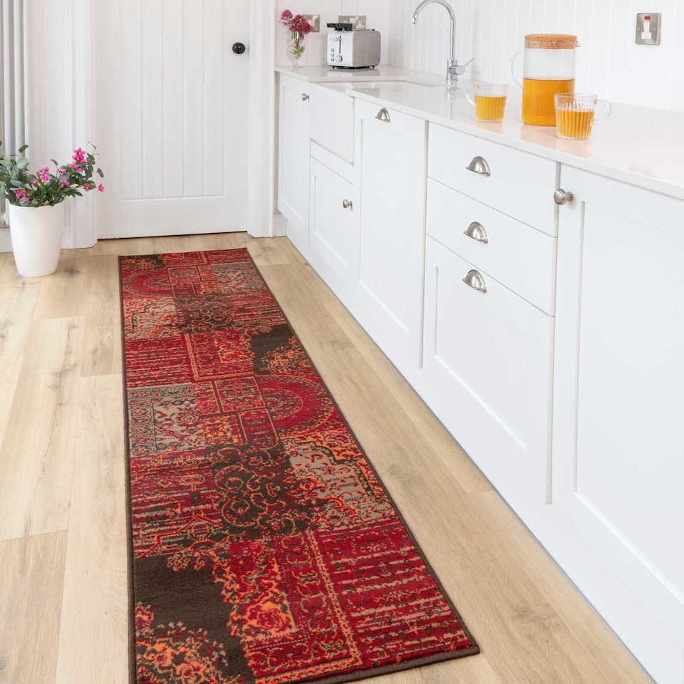 image 1 of KUKOON Red Brown Traditional Patchwork Living Area Rug 120cm x 170cm