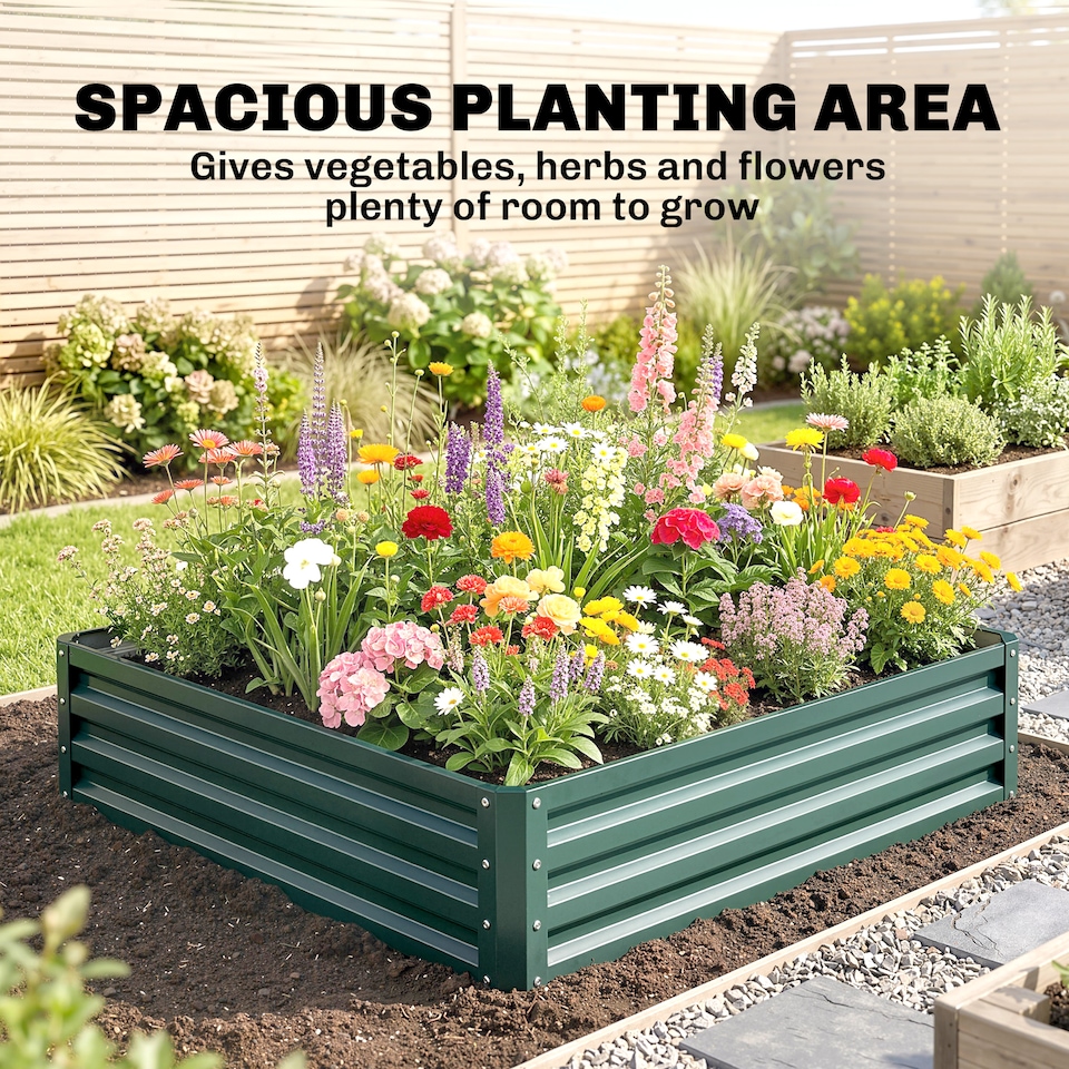 image 1 of Outsunny Raised Garden Bed Metal Patio Backyard Flower Vegetable Planter Green