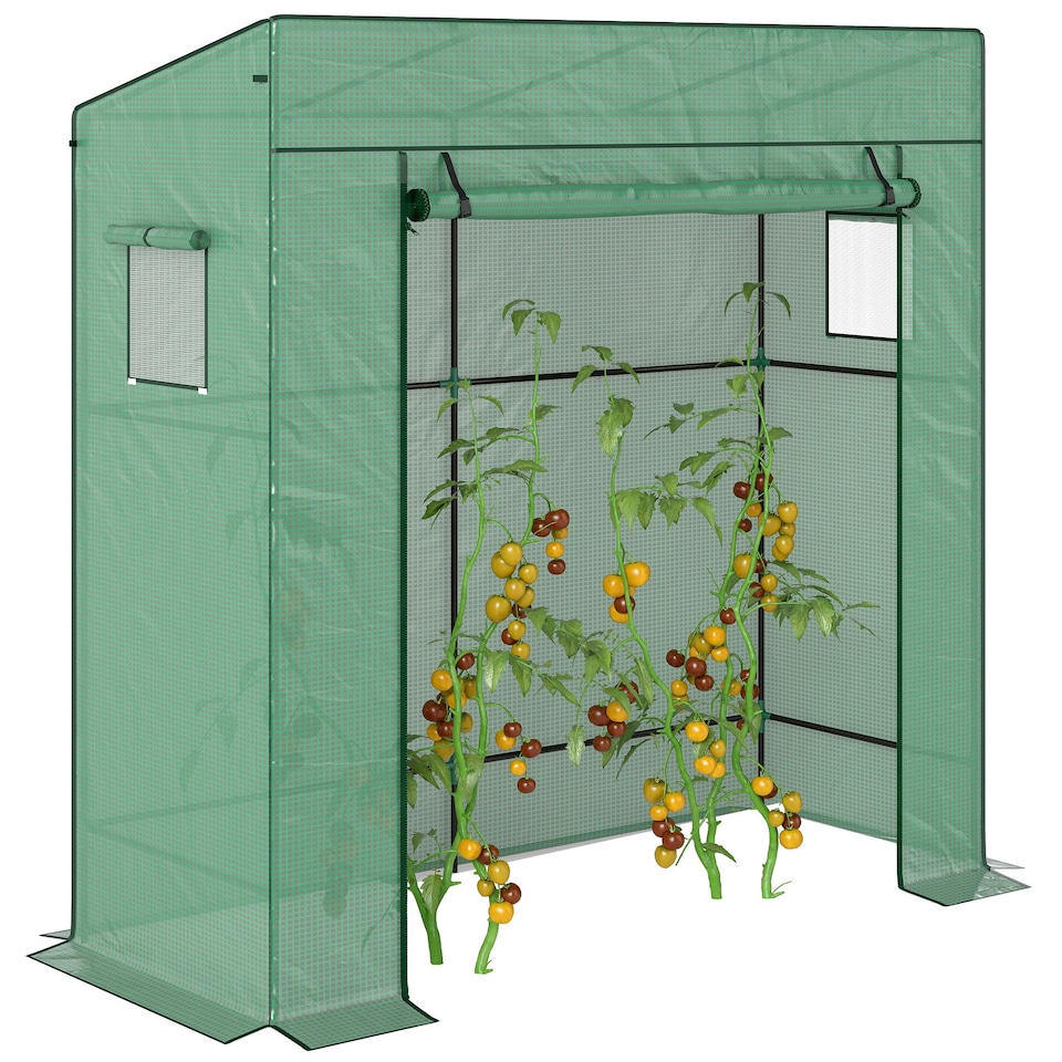 image 1 of Walk-in Garden Green House with Large Roll-up Door and 2 Mesh Windows, Green