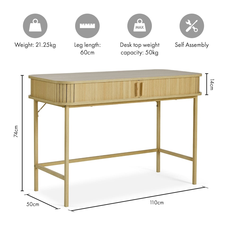 image 1 of VonHaus Landos Computer Desk with Sliding Doors and Tambour Finish Brown
