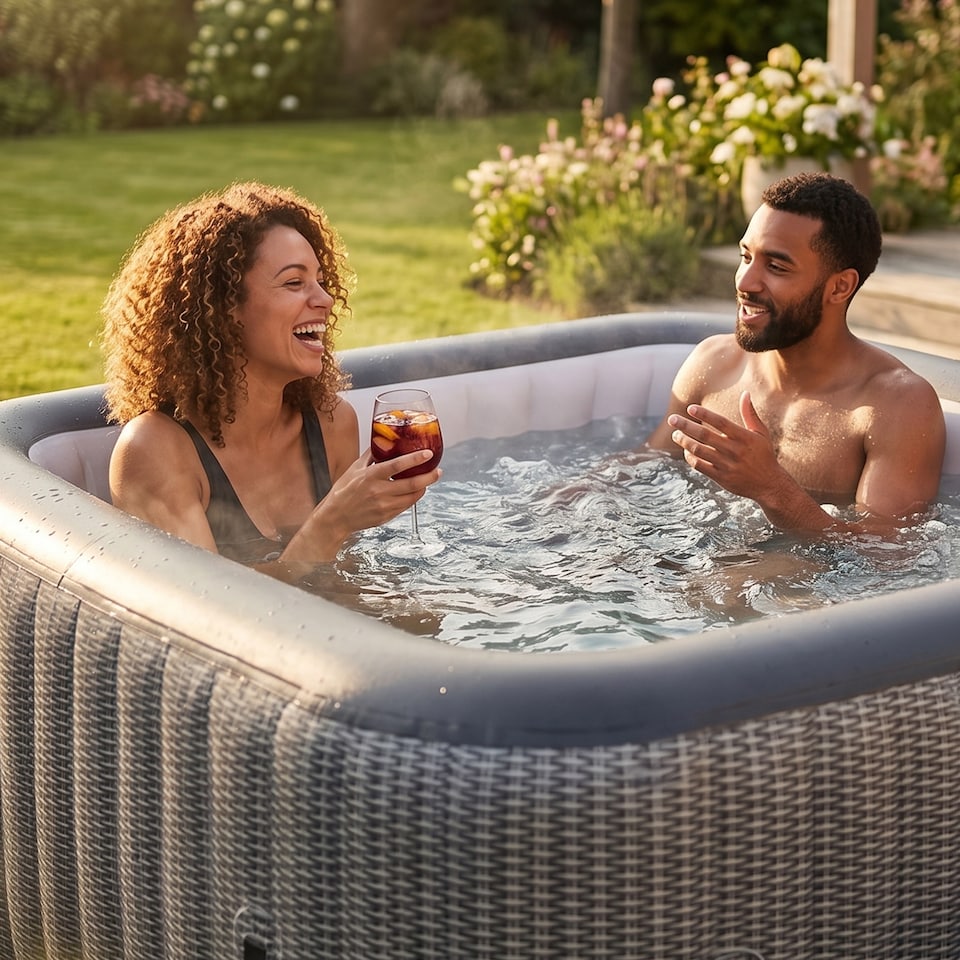 image 1 of Wave Pacific 6 Person Inflatable Hot Tub, Grey Rattan