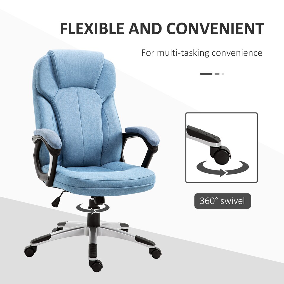 image 1 of Vinsetto Office Chair, Linen Fabric Desk Chair, Height Adjustable Computer Chair with Padded Armrests, Swivel Wheels and Tilt Function, Blue