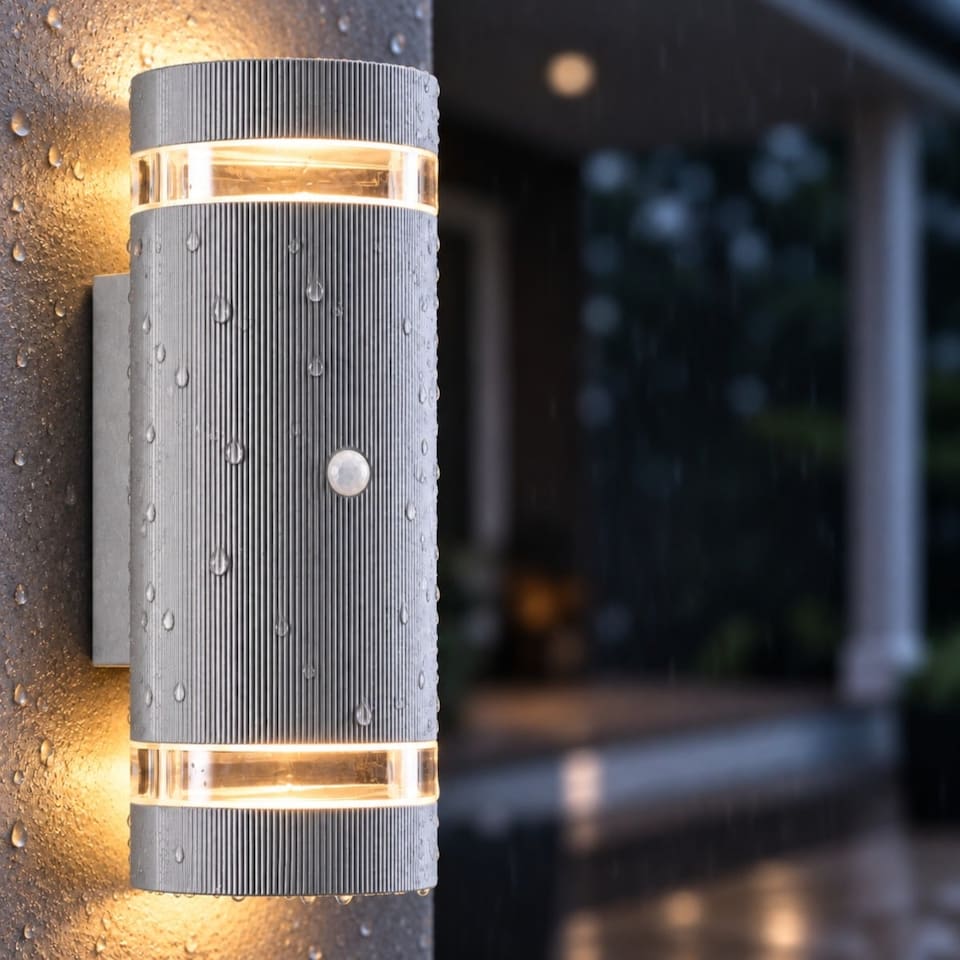 image 1 of Auraglow PIR Motion Sensor Double Up & Down Wall Light - FLORENCE | Black | Black/Cool White