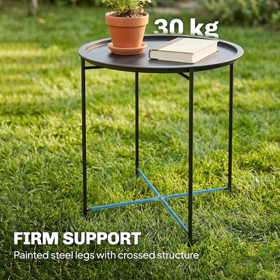 image 1 of Outsunny 46cm Round Garden Table Side Table with Removable Tray, Black