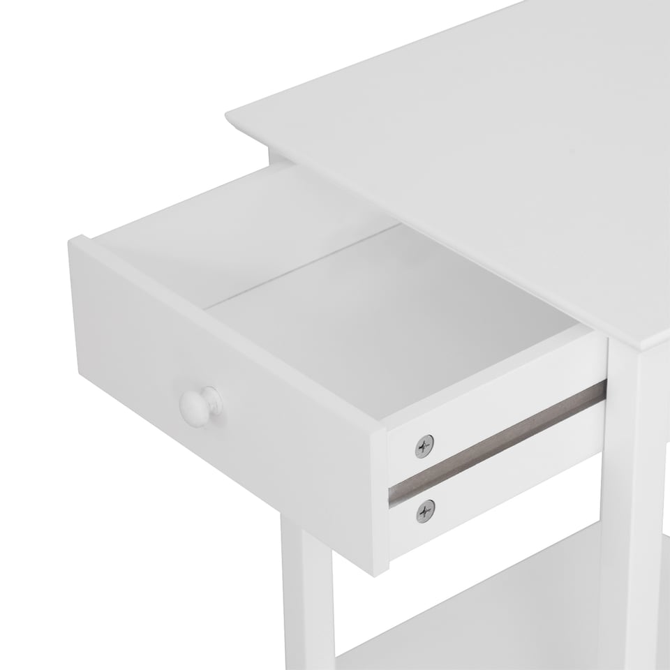 image 1 of HOMCOM White Bedside Table, Wooden Side Table, Nightstand, Bedside Cabinet with Drawer and Storage Shelf for Bedroom and Living Room | White