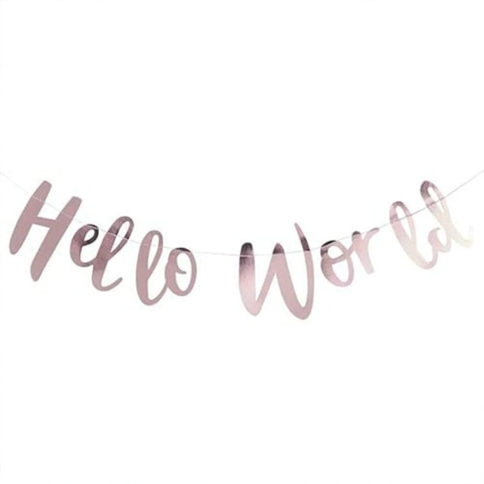 image 1 of Rose Gold Hello World Baby Arrival Foiled Cardboard Letter Banner 150cm