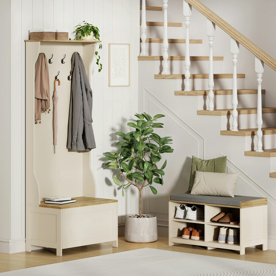 image 1 of VonHaus Hallway Shoe Storage Bench with Seat Cream