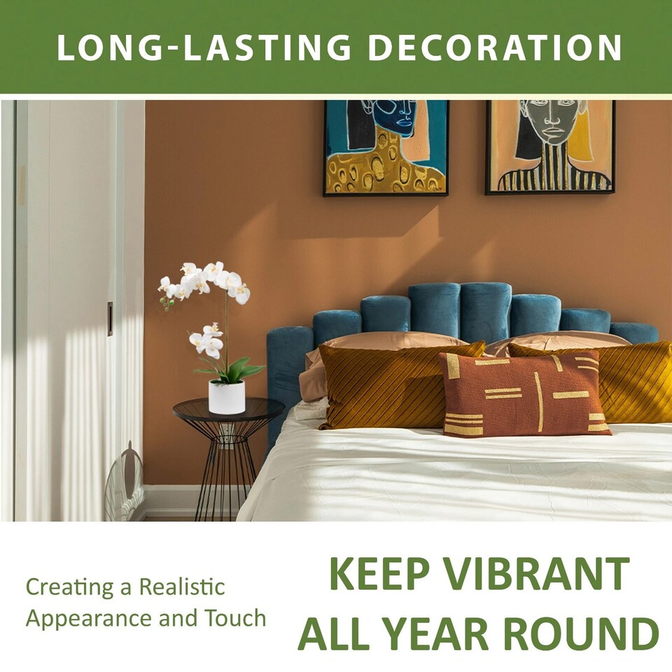 image 1 of Artificial Orchid Flower Display in Pot 55cm White Realistic Home Party Decor