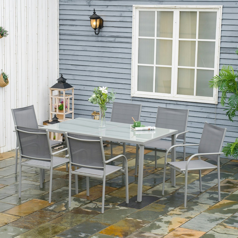 image 1 of Outsunny 7 Piece Garden Dining Set, Steel Outdoor Table and Chairs, Black
